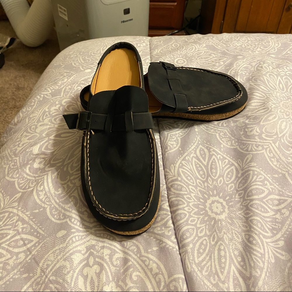 Black slide on shoes